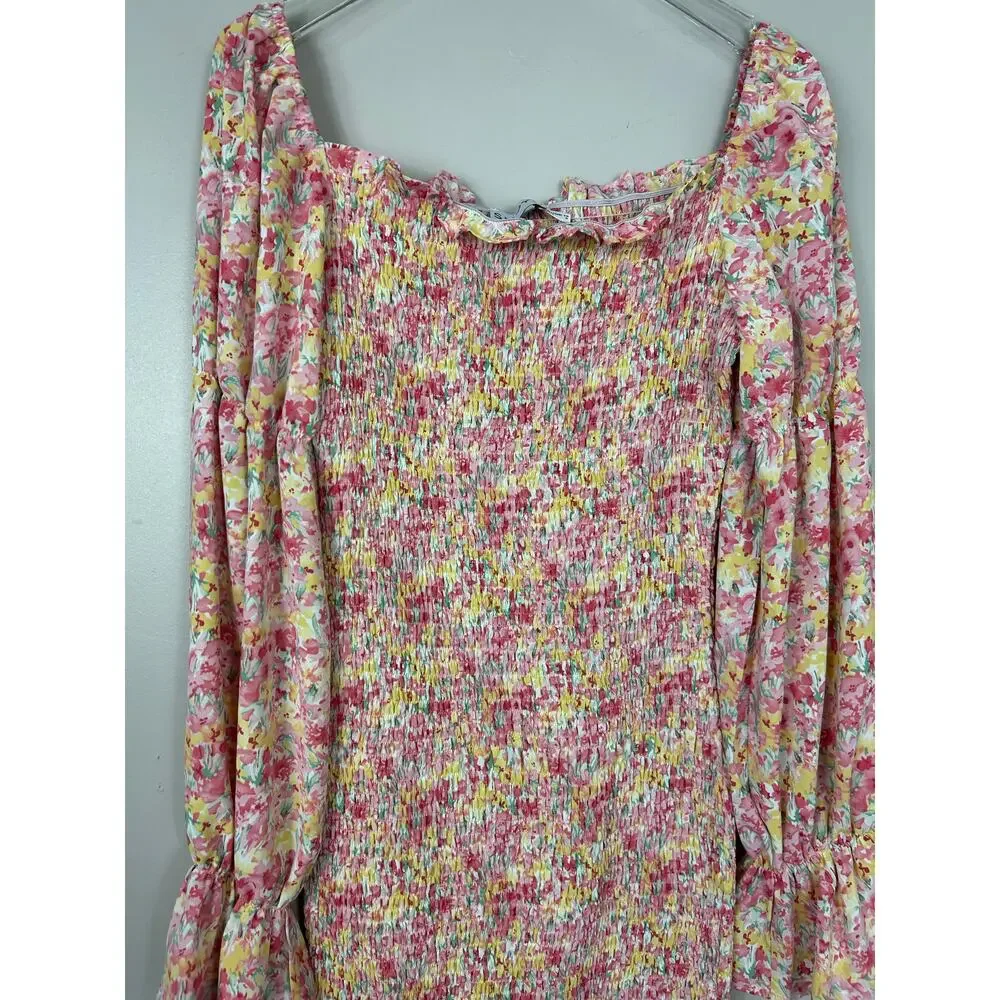 SNDYS Revolve Courtney Floral Smocked Midi Dress Pink 6 Wedding Guest Coquette - Picture 4 of 8